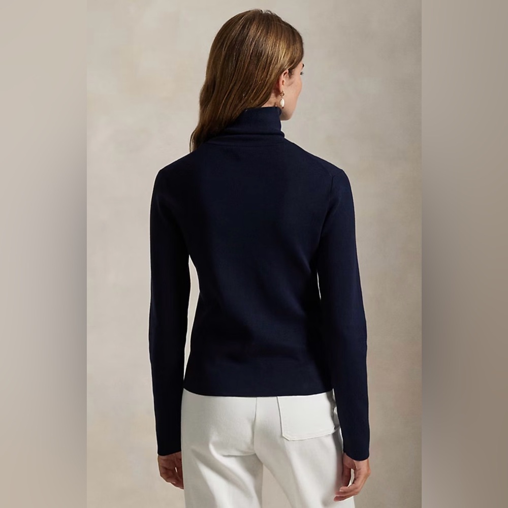 NWT Women’s Polo Ralph Lauren Logo Turtleneck Sweater in hunter navy, size large - Picture 3 of 15